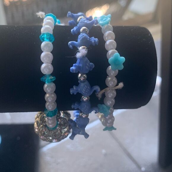 Cute SET of 3 Flamingo N Daisy bead Stretch bracelets, in pastel hues, Unmarked - Picture 1 of 3